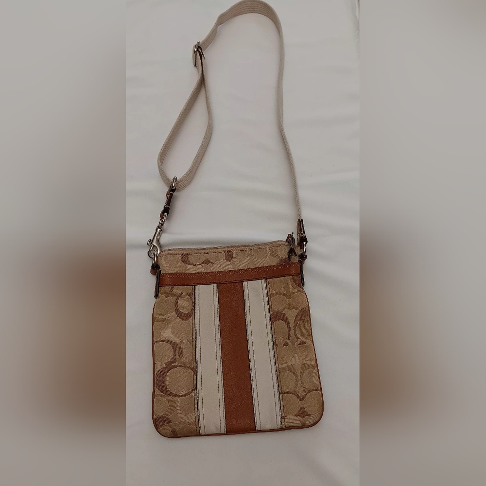 Coach Vintage Tan and Cream Crossbody Bag With Canvas Adjustable Strap